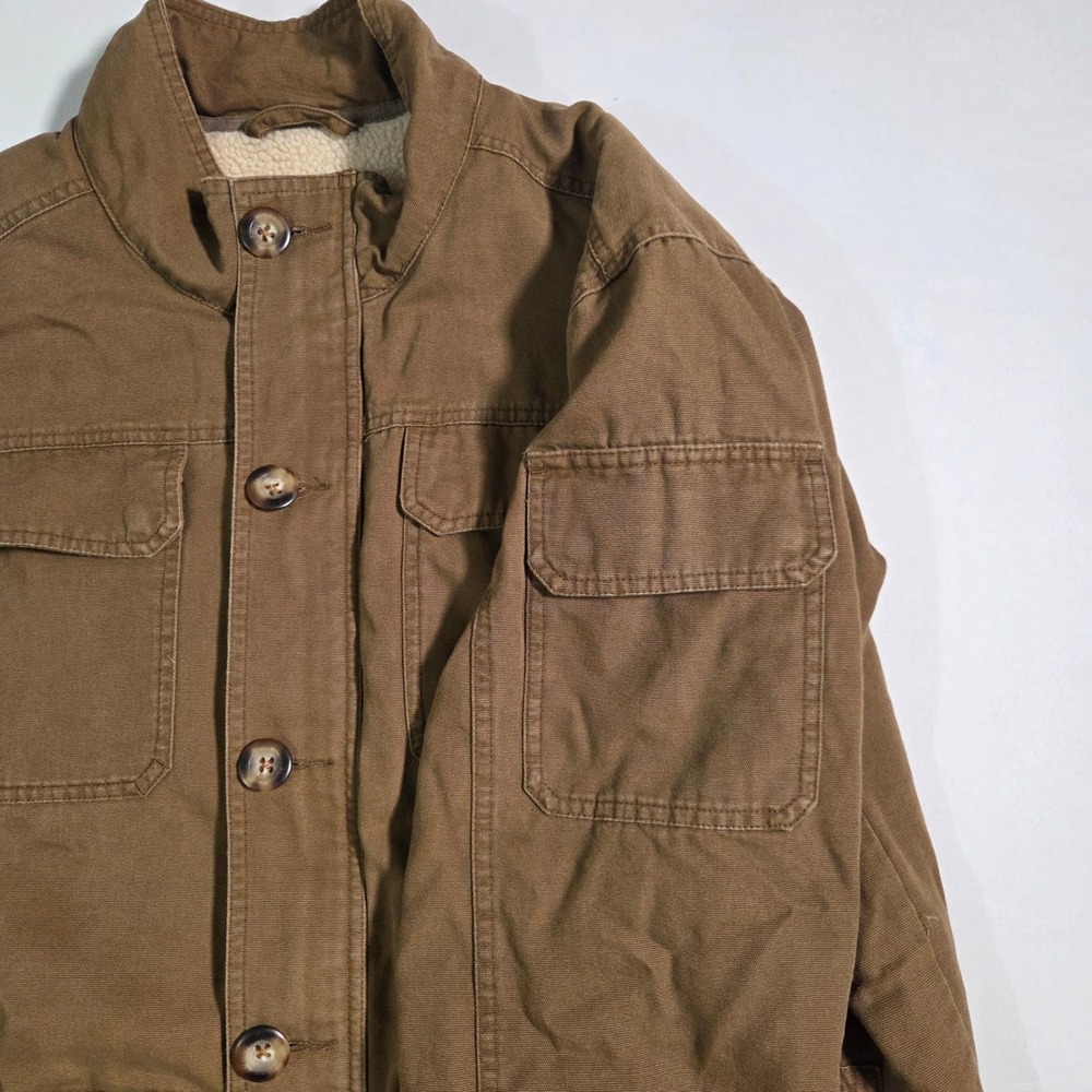 Cabelas Chore Jacket Mens XL Canvas Sherpa Lined Field Coat Brown - Picture 6 of 12